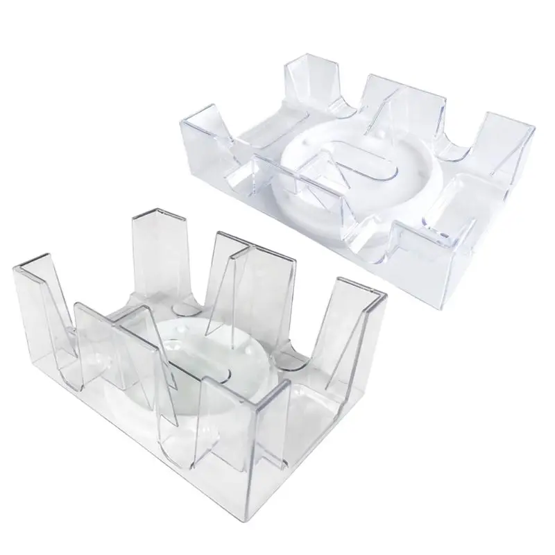 

2/6 Deck Rotating Clear Game Card Holder Plastic Playing Card Stand with Rotating Tray Casino Game Props Easy to Use