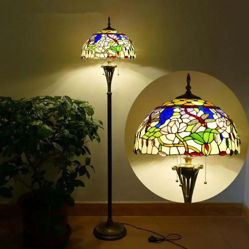 

86LIGHT Tiffany Floor Lamp American Retro Living Room Bedroom Lamp Country Stained Glass Floor Lamp