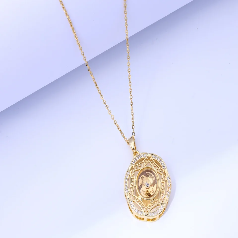 Vintage Diamond Inlaid Rotating Necklace Unisex Jewelry