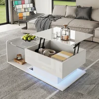 Table basse, blanc brillant, table d'appoint, table basse avec plateau en verre et effet LED, avec plateau en verre 8