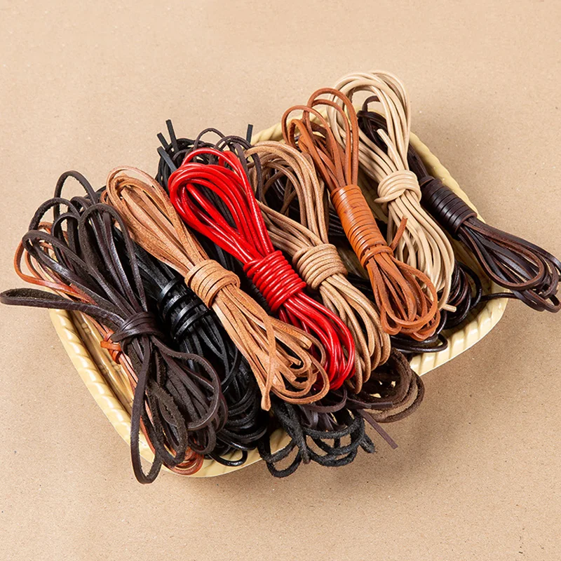Retro Genuine Leather Cord 3/4/5/6/8mm Flat Strand Cow Leather Rope Fit Necklace Bracelet DIY Jewelry Making Accessories 5Meters diy jewelry findings