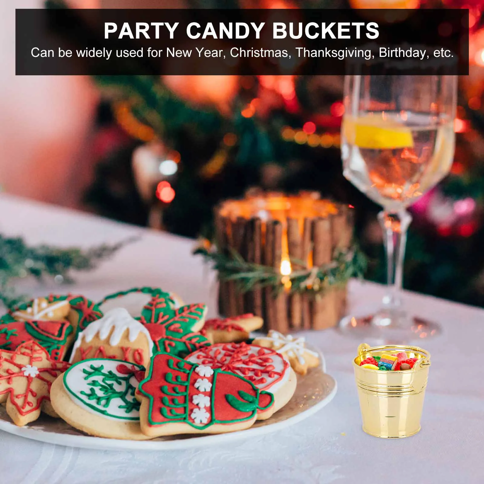 10 Pcs Candy Box Mini Buckets Golden Color Plastic Party Supplies Festival Decorations Gift Holder Storage Solution