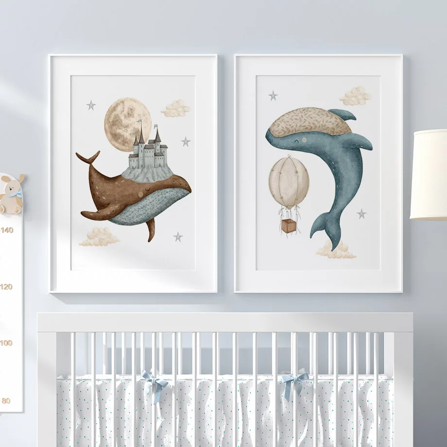 Nordic Whale Turtle Nursery Wall Art 2