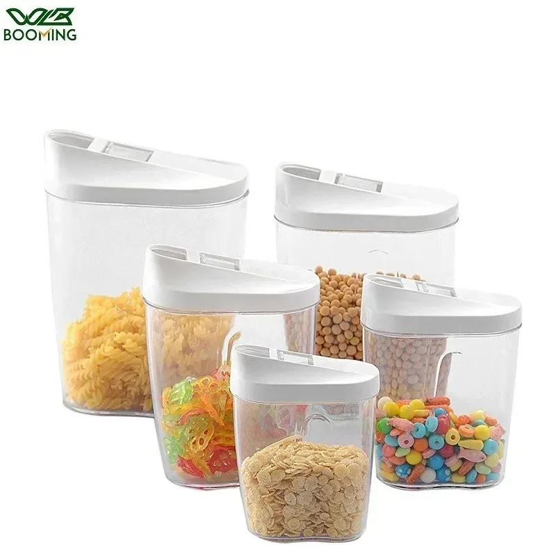 Wbbooming 5pcs/set High Quality Storage Box Clear Container With Pour Lids Kitchen Food Sealed Snacks Dried Fruit Grains Bottles - Bottles,jars & Boxes
