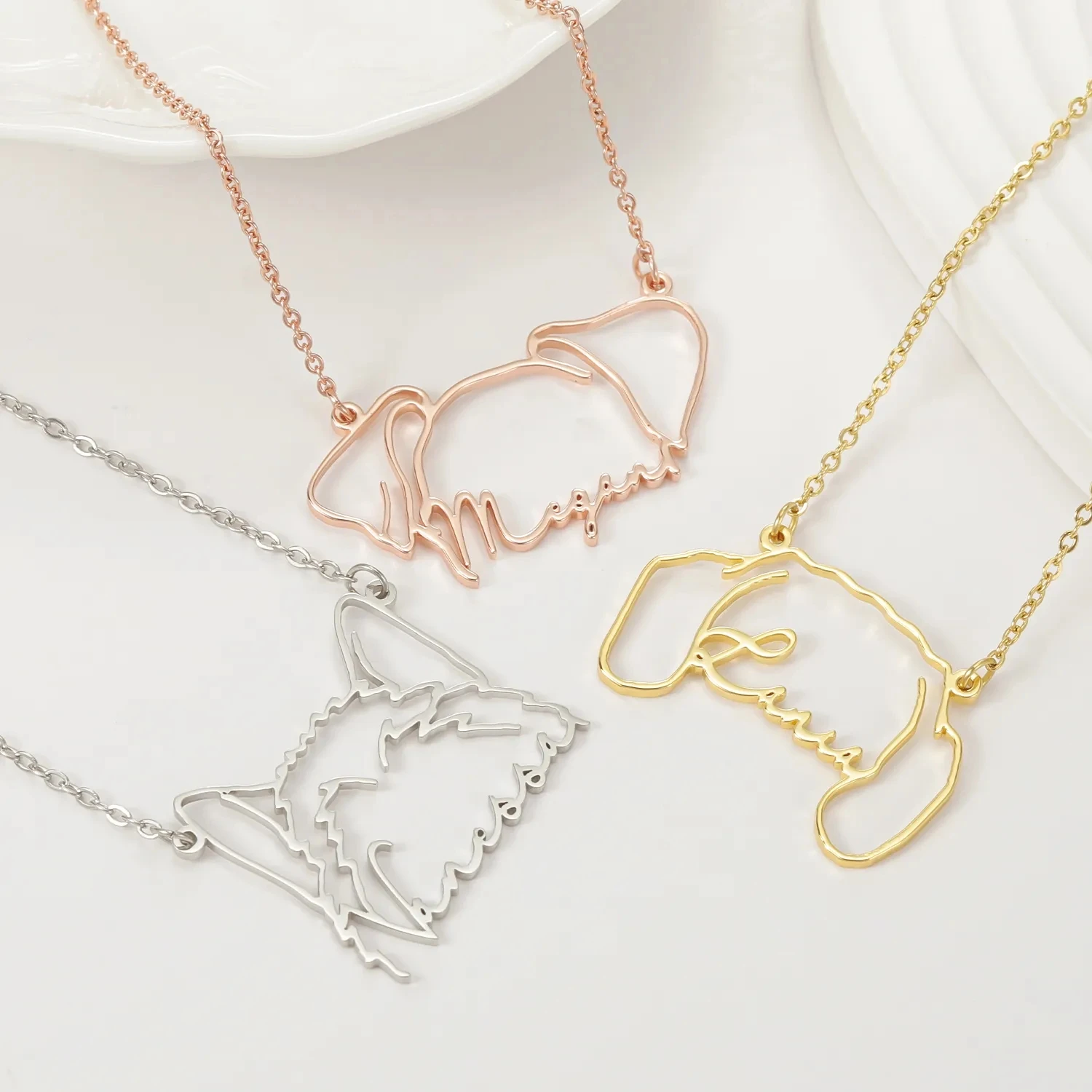 Customized Pet Ear Name Pendant Stainless Steel Necklace Personalized Cat Necklaces Animal Pet Memorial Women Gift For Pet Lover small animal cage transparent 143x107x93 cm pp and steel