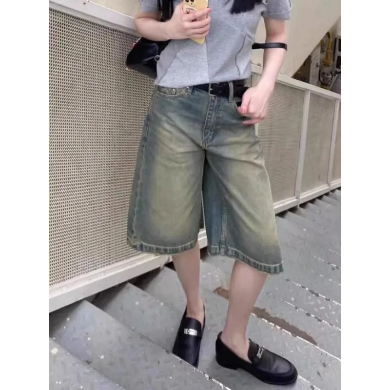 S-4XL Denim Shorts Women Chic Leisure Streetwear High Waist Korean Style Summer Knee Simple Comfortable Students Clothing New