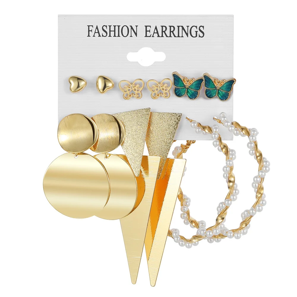 Zinc Alloy Faux Pearl Rotation Geometry Decorative Earrings 6 Pairs A Set Womens Daily Decoration pearl earrings,geometric earrings