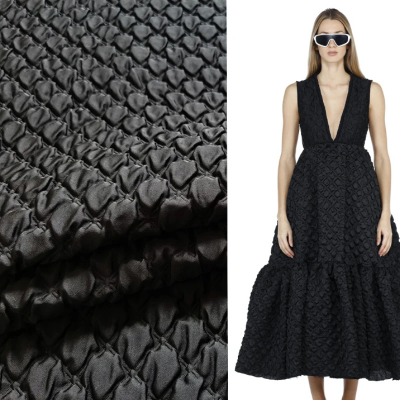 

Jacquard Fabric Diamond Dark Pattern Pure Black Thickened Material Autumn and Winter Dress Windbreaker Cotton Jacket Fabrics