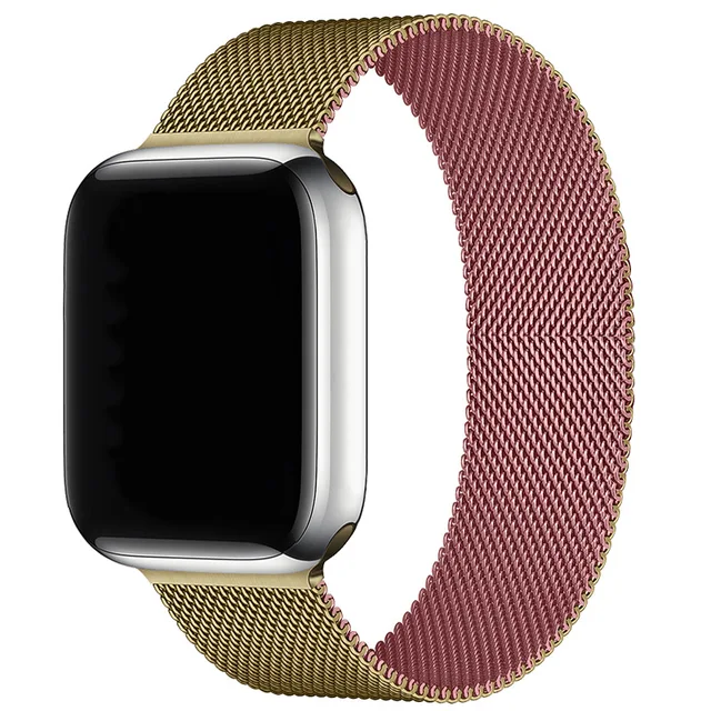 Magnetic Band Compatible with Apple Watch 45mm 44mm 42mm Adjustable Milanese Clasp Loop Strap for iWatch Series 7/6/5/4/3/2/1 SE Golden Pink