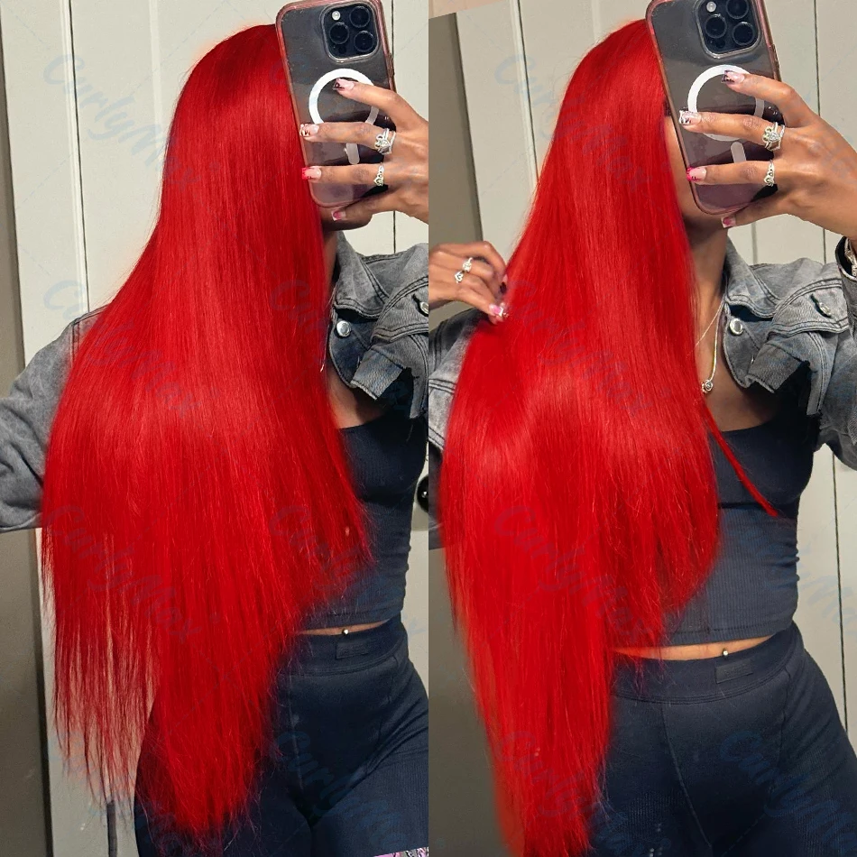 Human Hair Wig Luvin 13x4 13x6 Hot Red Bone Straight Human Hair Lace Front Wig 30 32 Inch Colored Transparent Lace Frontal