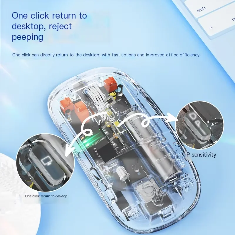 Transparent Wireless Mouse Three Modes 2.4G Bluetooth Rechargeable Mouse Luminous Light Computer Game Mice for PC Laptop