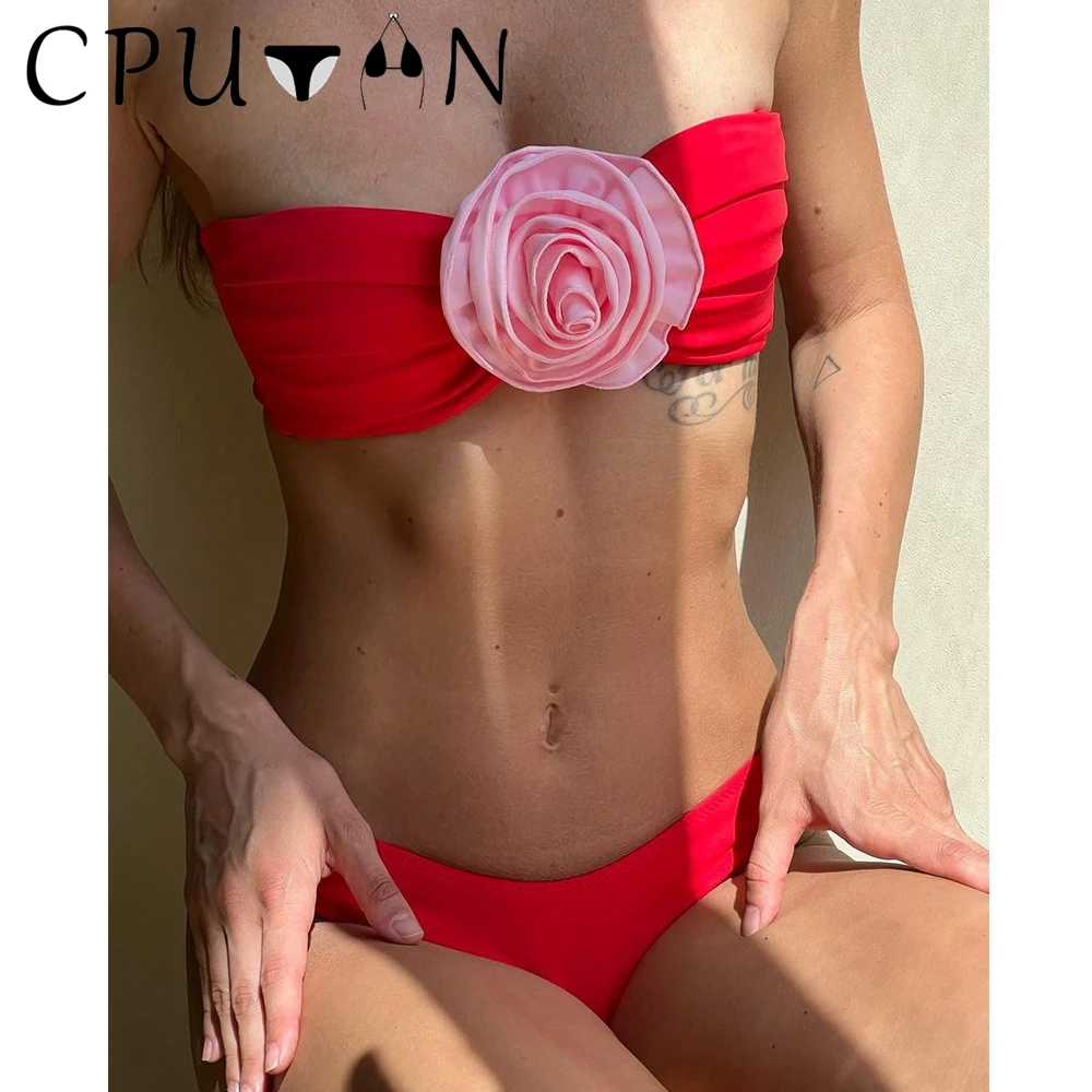 

CPUTAN 2024 New 3D Flower Sexy Push Up Bikini Set Two Piece Swimwear Women Brazilian Floral Print Swimsuit Beachwear BathingSuit