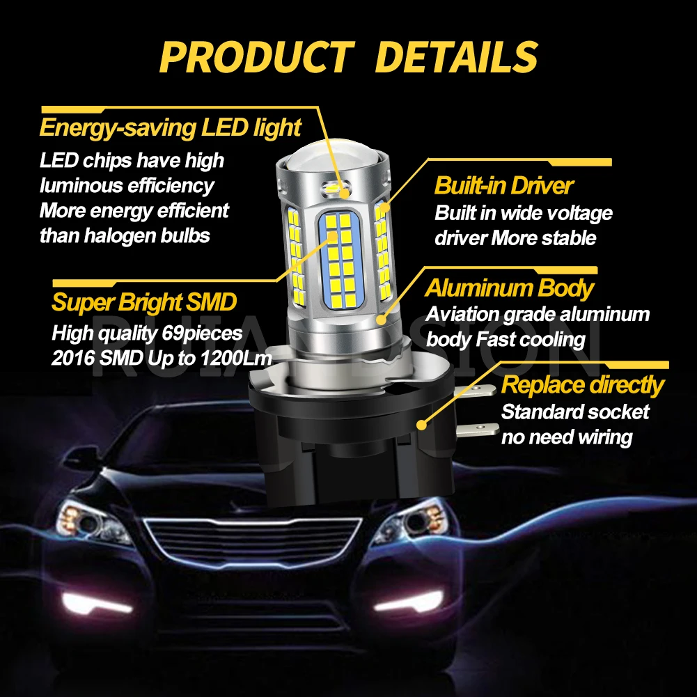 H8B LED H9B H11B 안개등 1200Lm 초고휘도 10-30V 12V 24V 호환 주간 주행등 DRL 트럭 SUV RV 범용 2개