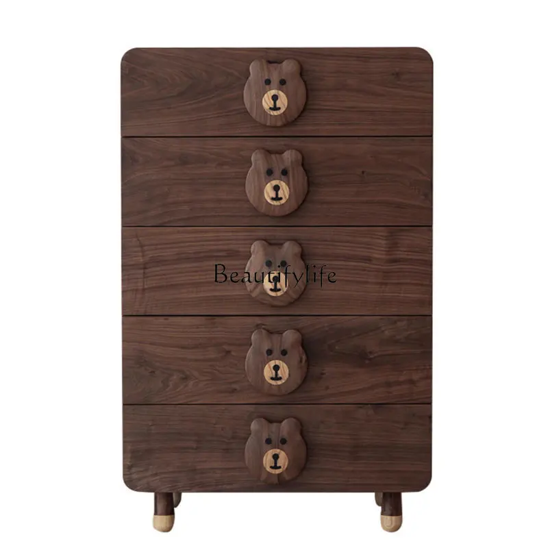 

Black Walnut Solid Wood Chest of Drawers Modern Minimalist Storage Cabinet