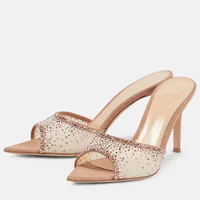 New Summer Women's High-heeled Sandals Stiletto Rhinestone High-heeled Slippers Pointed Toe Open Toe Slip-on High-heeled Sandals - Image 3