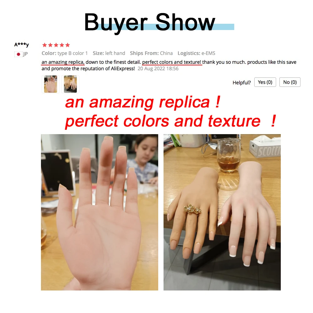 Dokier Realistic Silicone Material Female Hands Model Lifelike Silicone Female Hand Foot Mannequin for Hand Art Jewelry Display 6