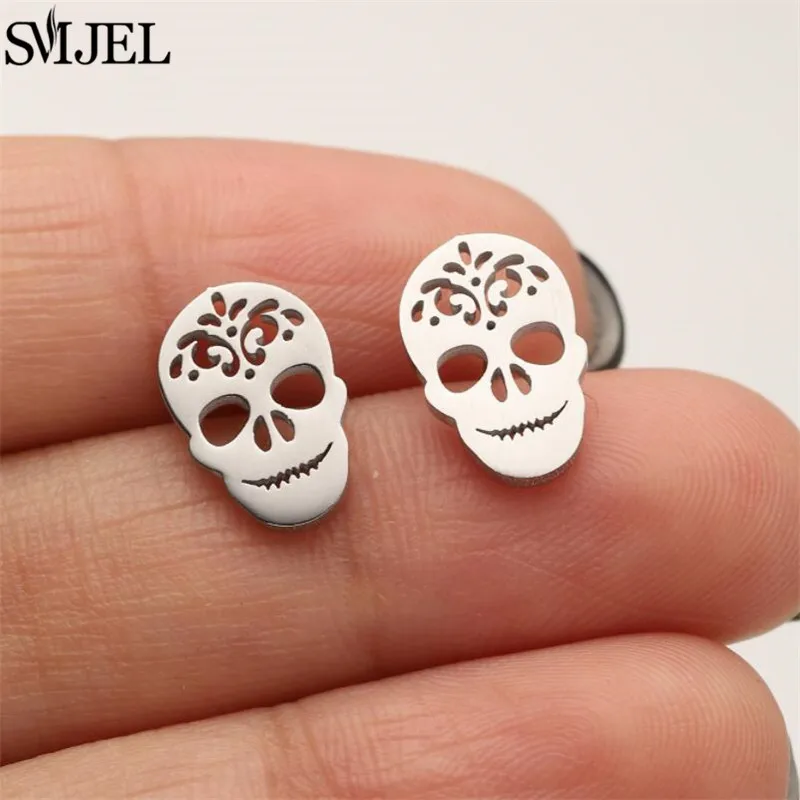 Mehrere Edelstahl Ohrstecker für Frauen Mode Schneeflocke Schädel Hirsch Kleine Ohrringe Mädchen Punk Hallowmas Ohrschmuck – Detail 11