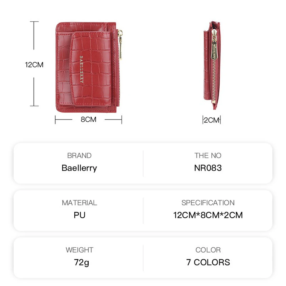 Baellerry Vertical Zipper Wallet for Women Pu Leather Slim Purse with Coin Pocket Fashion 2025