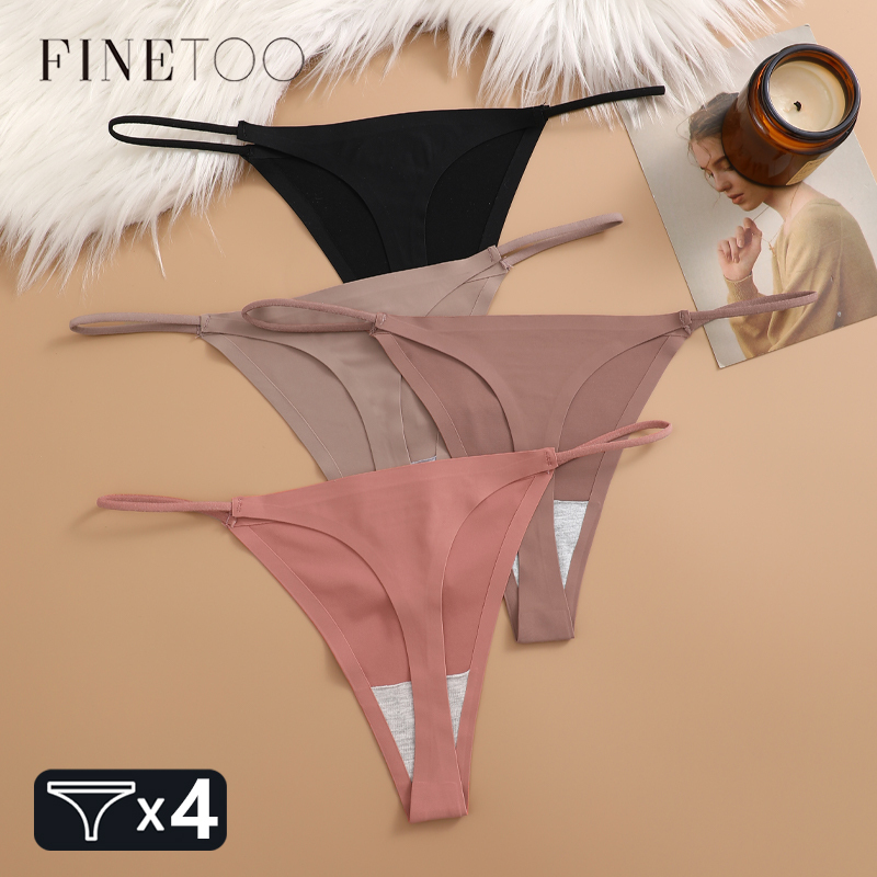 4Pcs Seamless Ice Silk Thongs Women's Thin Waistband Panties Underwear Sexy Low Waist Bikini G-String Female Stretch Lingerie