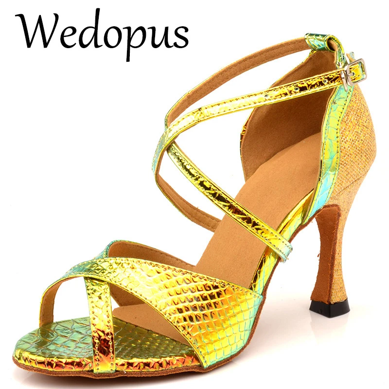 Wedopus Latin Dance Shoes Gold Ballroom Dancing Shoes For Woman Salsa
