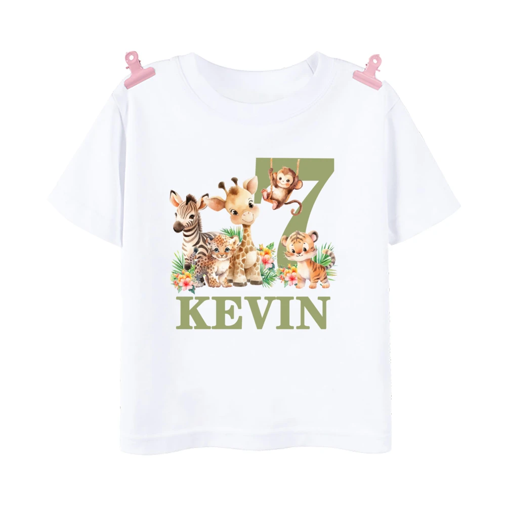 Personalized Birthday Shirt 1-9 Years Shirt Wild Tee Boys Jungle Party T-shirt Safari Animal with Name Clothes Kids Gifts Tops 5