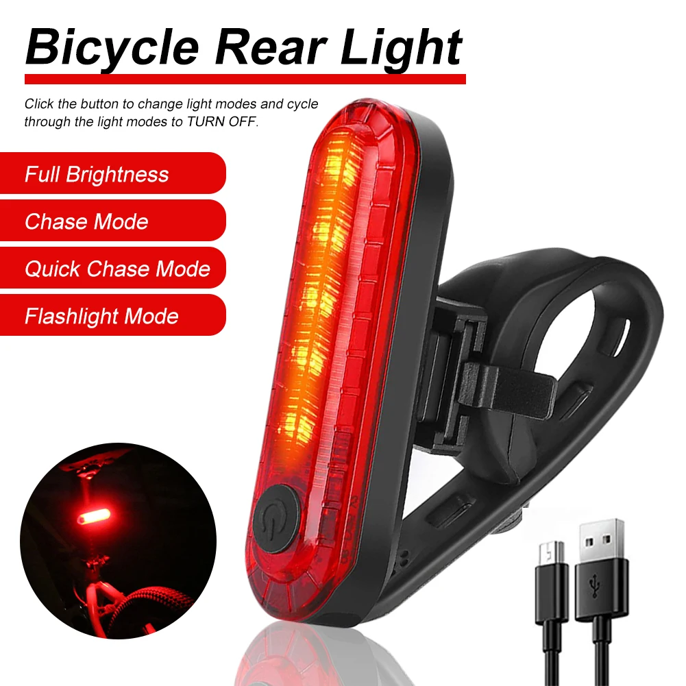 12pcsBrightBicycleRearLightUSBRechargeableCyclingTaillight