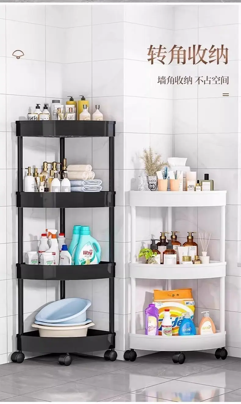 Kitchen Storage Organizer Bathroom Corner Cabinet 3/4/5 Tier Rolling Cart Storage Shelf Rolling Storage Cart Organizers Shelves