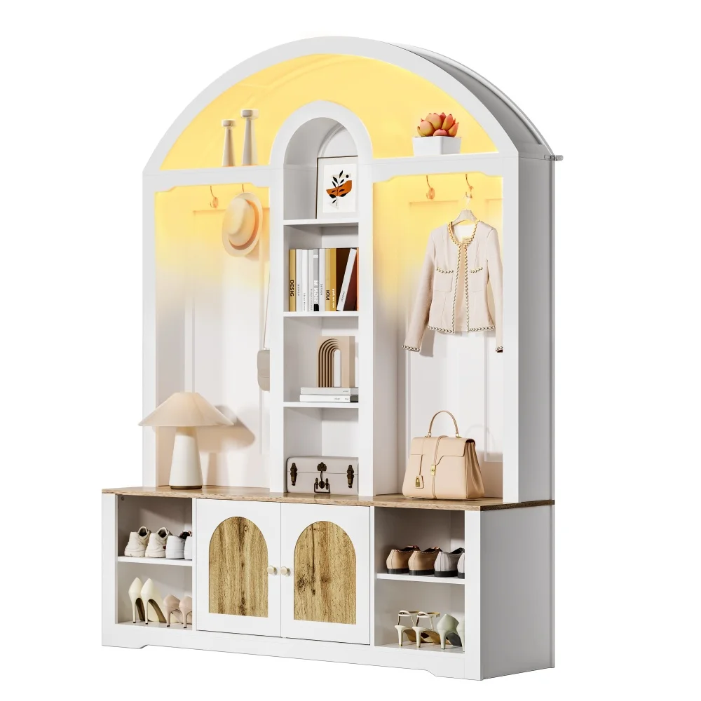 Multifunktionaler, platzsparender Eingangsschrank – robuster MDF-Kleiderschrank mit Schuhregal, Regalen und Haken, modernes, elegantes Design – Detail 1