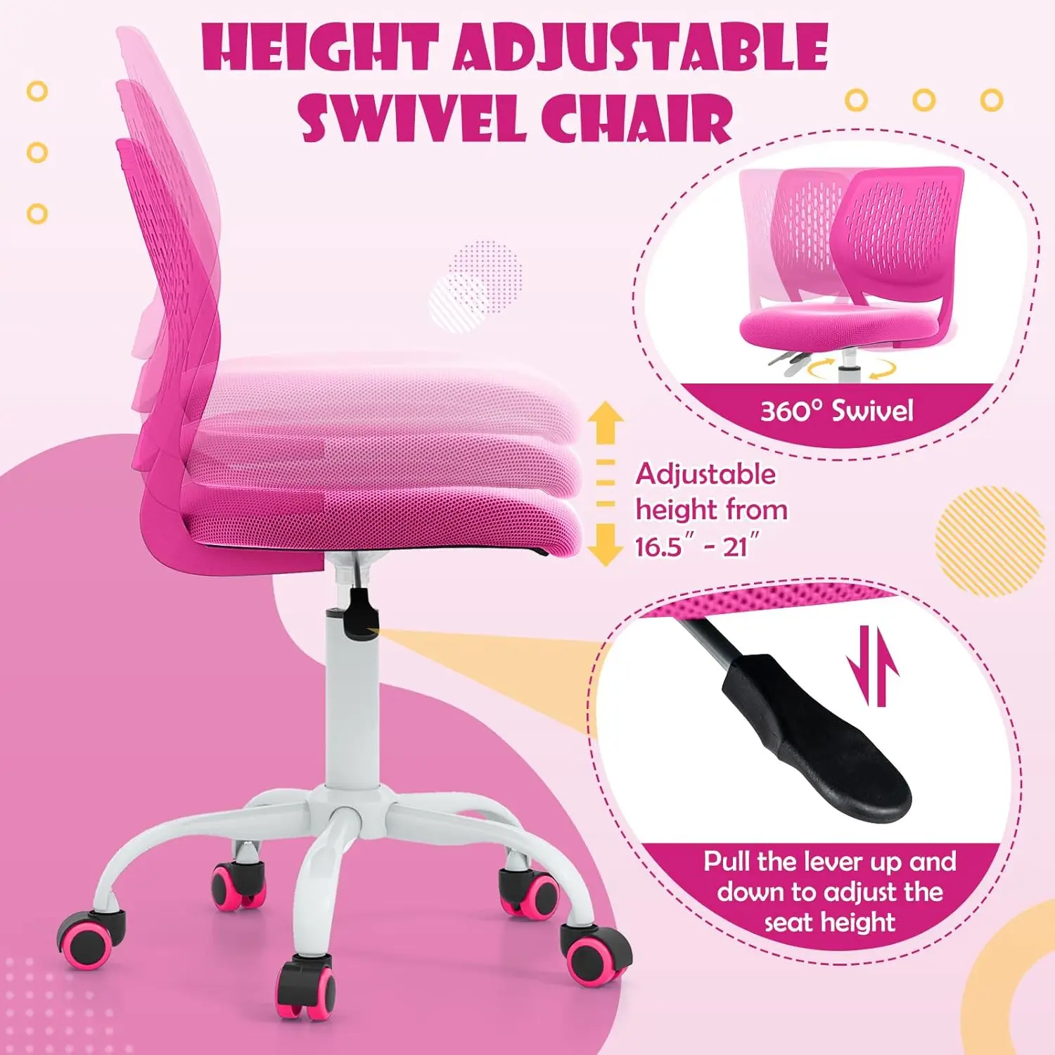 Adjustable Childrens Swivel Chair LUARANE Kids Adjustable Desk Chair ...