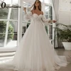 Osquernovia White Wedding Dresses Beads Appliques Vestidos De Novia Luxury Spaghetti Strap Puffy Sleeve A-Line Robe de mariee 1