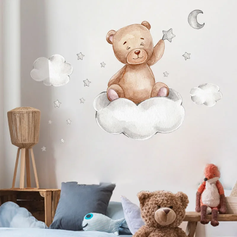 Moon Cloud Big Wall Stickers Stars Large Wall Stickers For Kids Boys Children's Room Bear Bedroom Decoration wall stickers,self adhesive wall stickers,vinyl stickers,vinyl wall stickers,self adhesive stickers,chalkboard wall stickers,chalkboard stickers