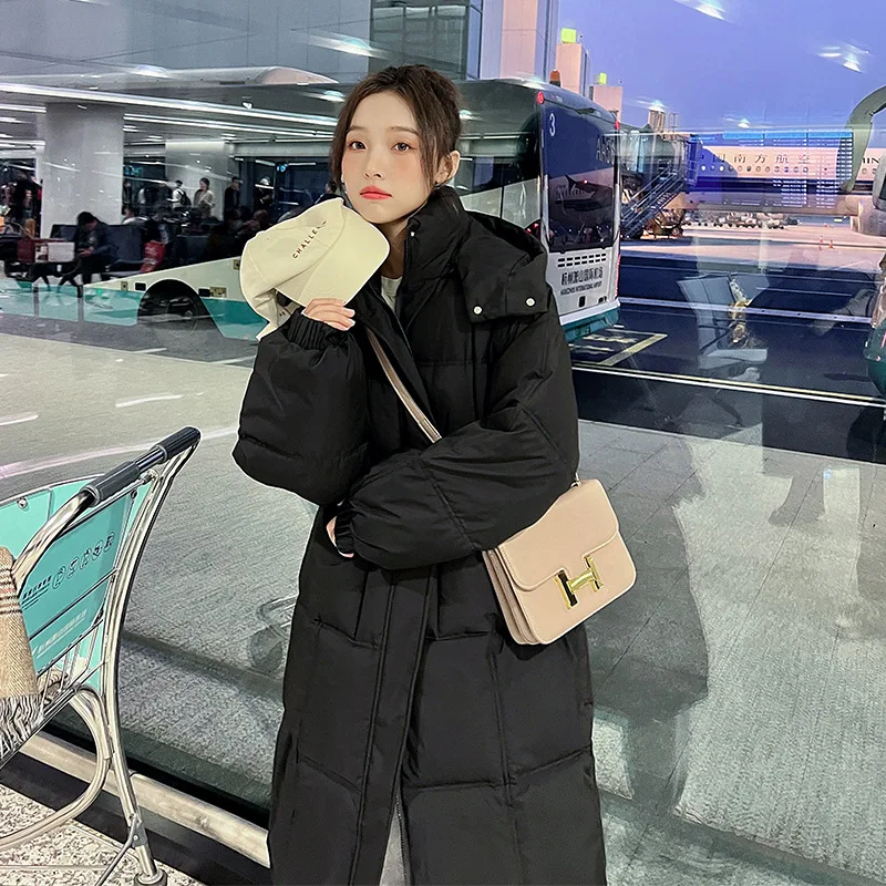 Pregnant Woman Long Thick Windbreaker Winter Hooded Parka Korean Loose A-line Cotton-padded Maternity Down Coat Casaco Feminino