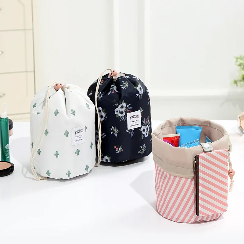 

Drawstring Cosmetic Bag Hot Sale Fashion Round Waterproof Women Travel Makeup Toiletry Wash Female Lazy Storage Beauty Kit Case