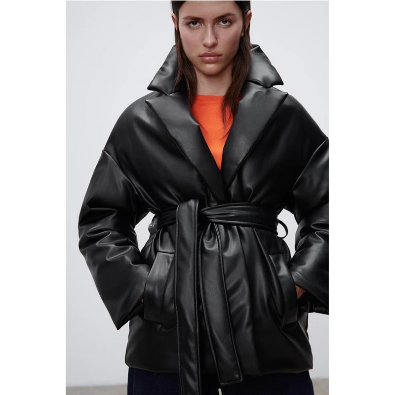 Autumn Women's Parkas New Trend Long Sleeved Mid-length Leather Suit Cotton Womens Coat