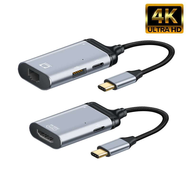 USB C To 4K@60Hz HD Video Cable with 100W PD Fast Charging Type C To Mini DP VAG RJ45 Adapter Cable for Macbook Pro
