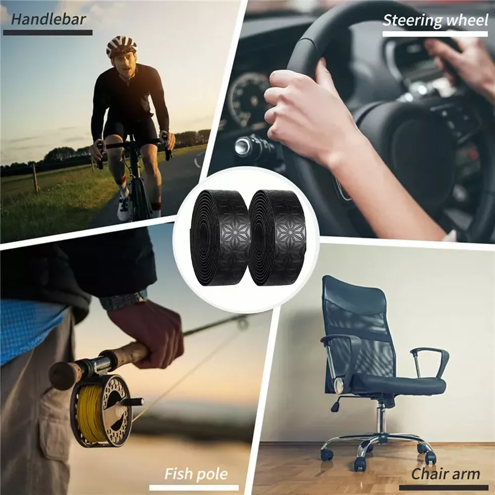 1 Pair Anti Slip Road Bike Handlebar Tape PU Shock Handle Bar Tape Bar End Plugs Bicycle PU Anti Vibration Wrap Bartape Bike Handlebar Tape