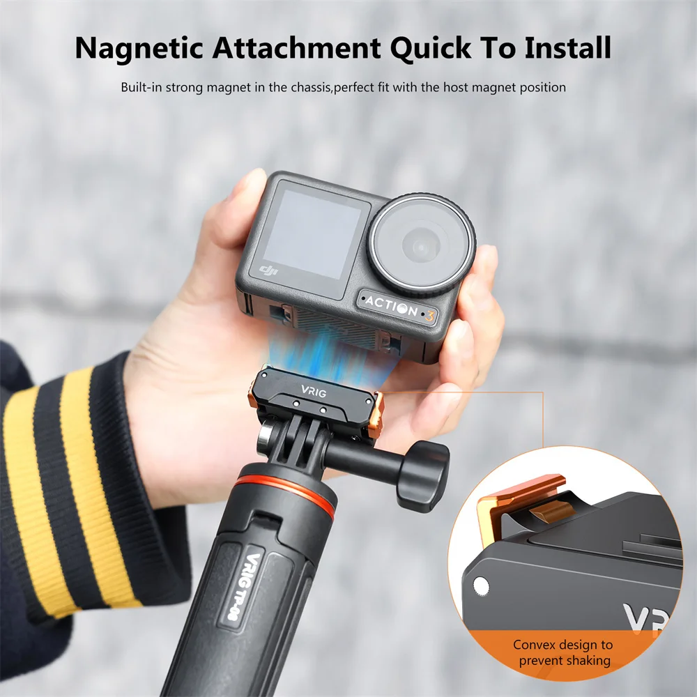VRIG AC-31 DJI 오즈모 액션 5 프로/4/3용 마그네틱 퀵 릴리즈 마운트(1/4인치 고로 마운트 포함, 고로 12 DJI 액션 호환)