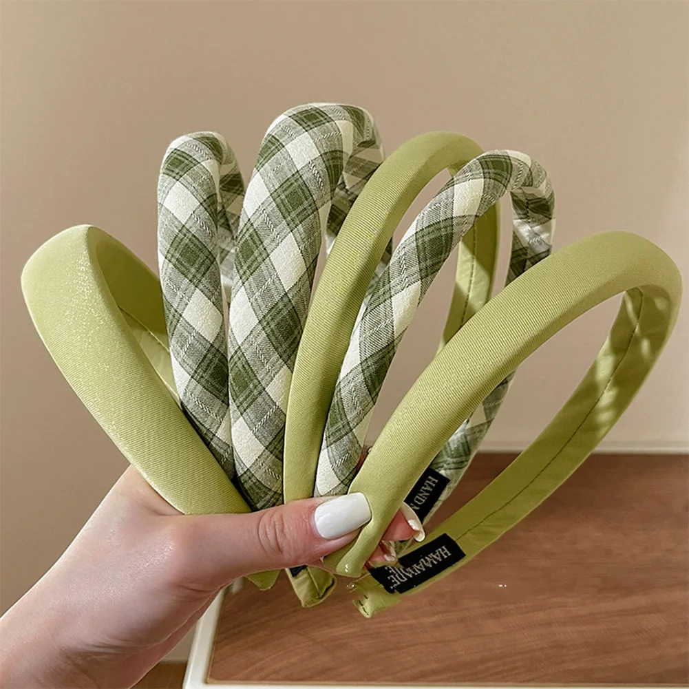 

Vintage Green Series Headbands Plaid Hairbands Broad-Brimmed Sponge Head Hoop Hair Hoop Women Girl Elegant Hair Accessories