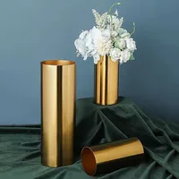 Gold Plated Cylinder Vase Desk Decoration Crafts Minimalist Vases Flowers Pots Decorative Flower Arrangement Modern Home Decor 1