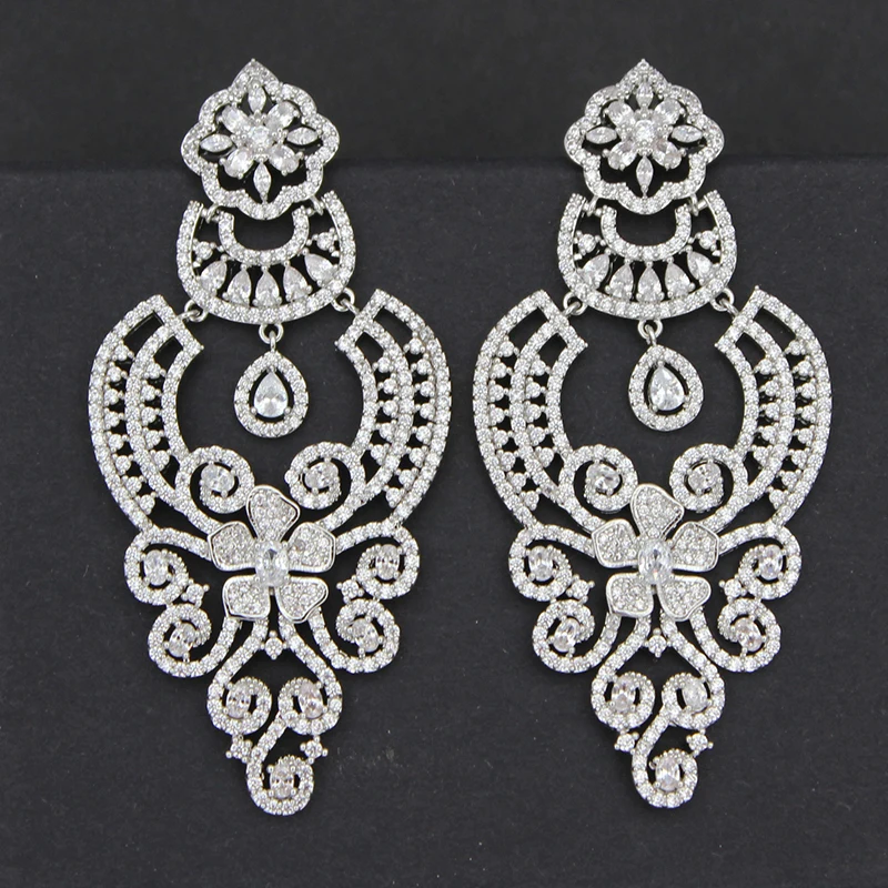 

Cubic Zirconia Luxury Big Earrings for Women Wedding Party Jewelry Female Statement Hanging Earrings Bride