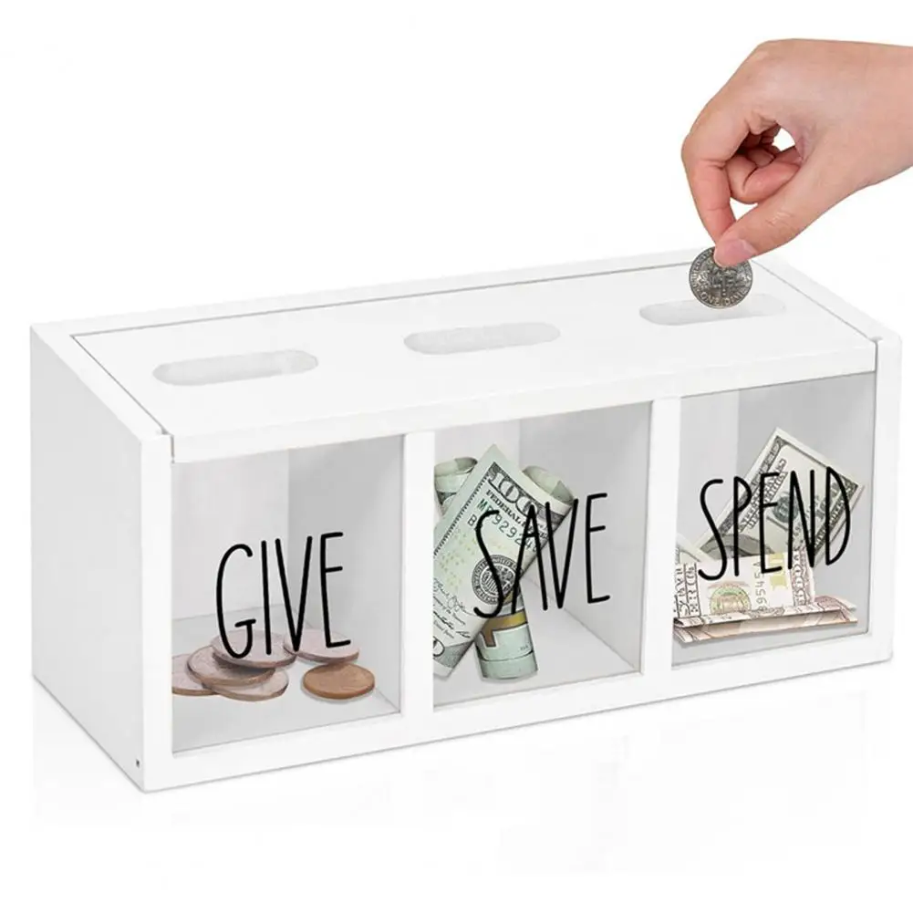 Three-compartment Money Bank Wooden Piggy Bank with 3-compartment Money Saving Box for Kids Adults for Bedroom for Bills 3