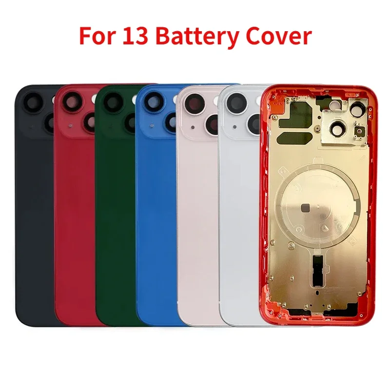 

Back Cover For iPhone 13 Glass Battery Cover+Middle Frame Rear Door Housing Case with Camera Frame lens Side Buttons SIM Tray