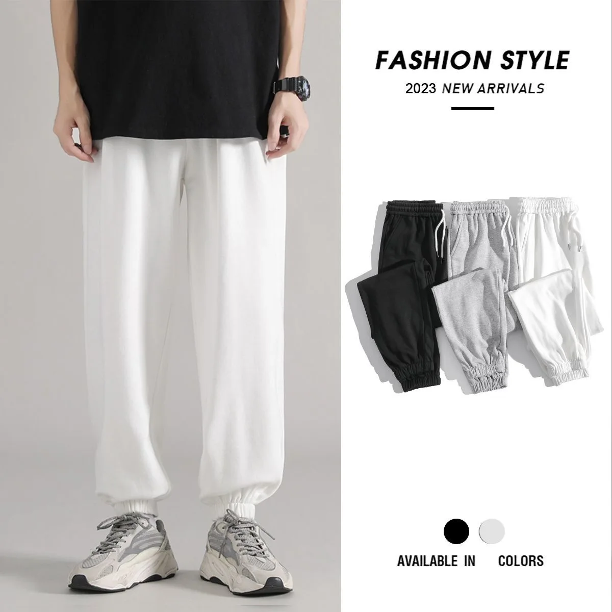 

New Men Spring Sport Pants Solid Loose Sportswear Baggy Pants Cotton Sweatpants Casual Pants Elastic Waist Straight Trousers