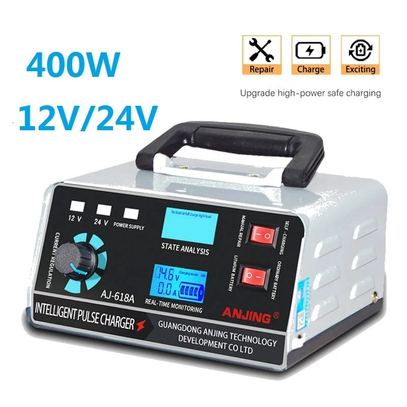 

24V/12V Battery Charger Large Power 400W Automotive Battery Charger Trickle Smart Pulse Repair for Car Suv Truck Boat Motorcycle
