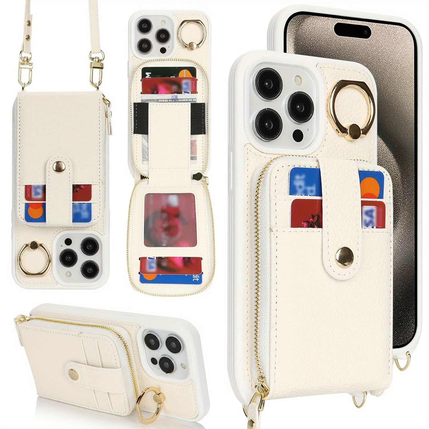 RFID Faux Leather Crossbody Zipper Wallet Phone Case with Large Card Slot Capacity