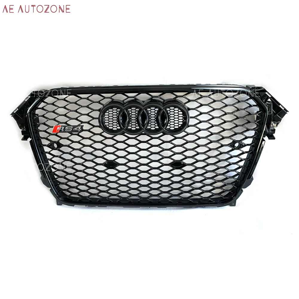아우디 A4 B8.5 2013 2014 2015용 RS4 스타일 글로스 블랙 허니콤 프론트 후드 그릴, 메쉬 프론트 범퍼 그릴, 프리미엄 자동차 액세서리