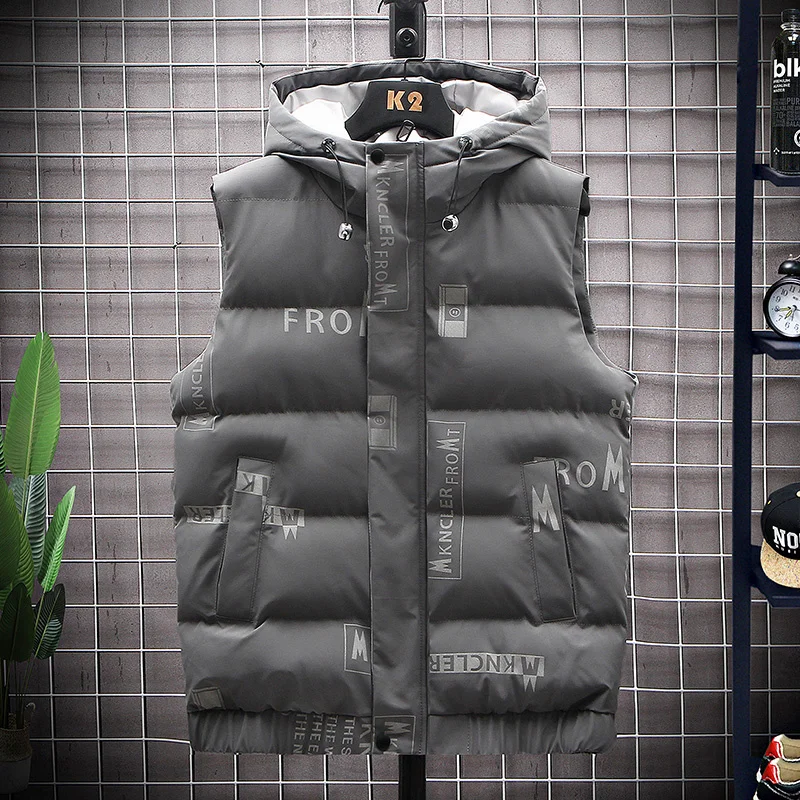 

M-8XL Down Jacket Vest Plus Size Winter Men Warm Thicken Sleeveless Coat Hoodies Street Wear Casual Korean Design Zipper