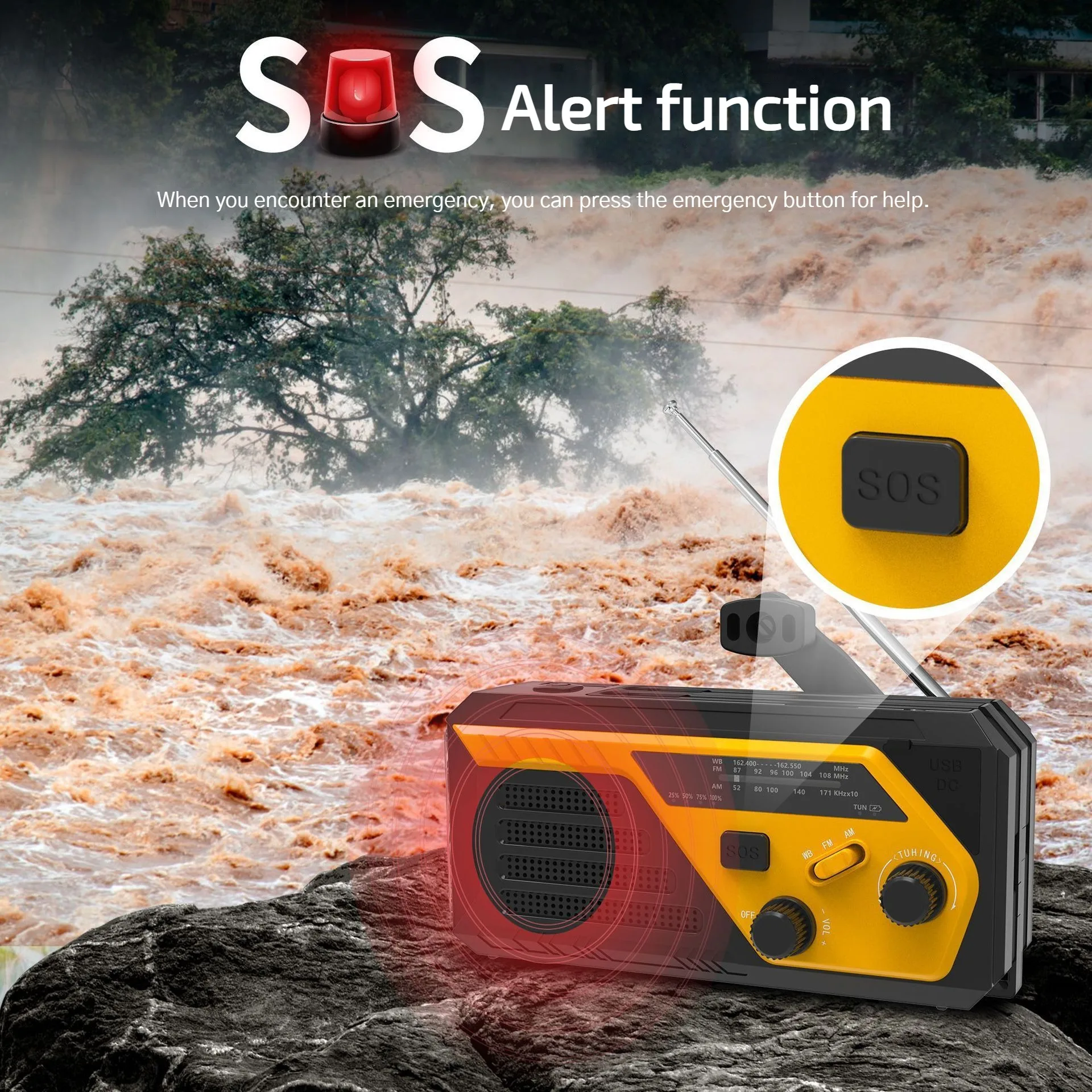 MD-C01 Disaster Prevention and Emergency Radio Solar Hand-Powered Flashlight High/Low Light/Reading Lamp Illuminating SOS Alarm