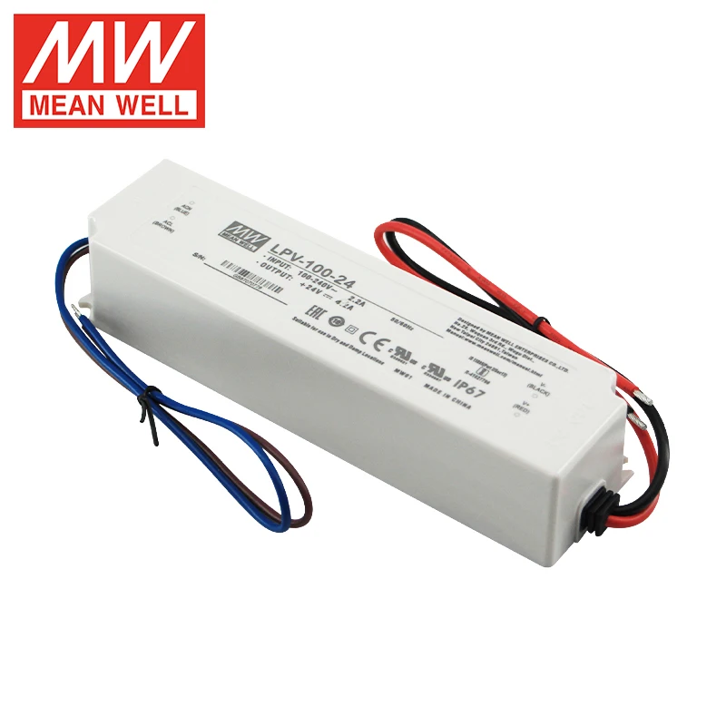 MEAN WELL 방수 LPV LED 드라이버, Meanwell IP67 스위칭 전원 공급 장치, 100W, 5V, 12V, 24V, AC to DC 조명 변압기 야외
