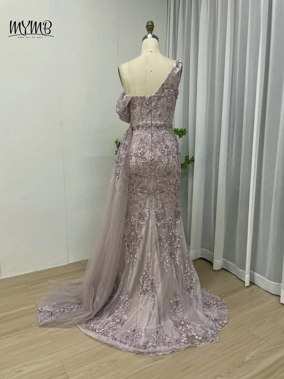 MYMB Elfenbein Elegante Perlen Abendkleider für Frauen Party Beste Qualität Sexy High Split Meerjungfrau Hochzeit Verlobung Nacht Kleider – Detail 9
